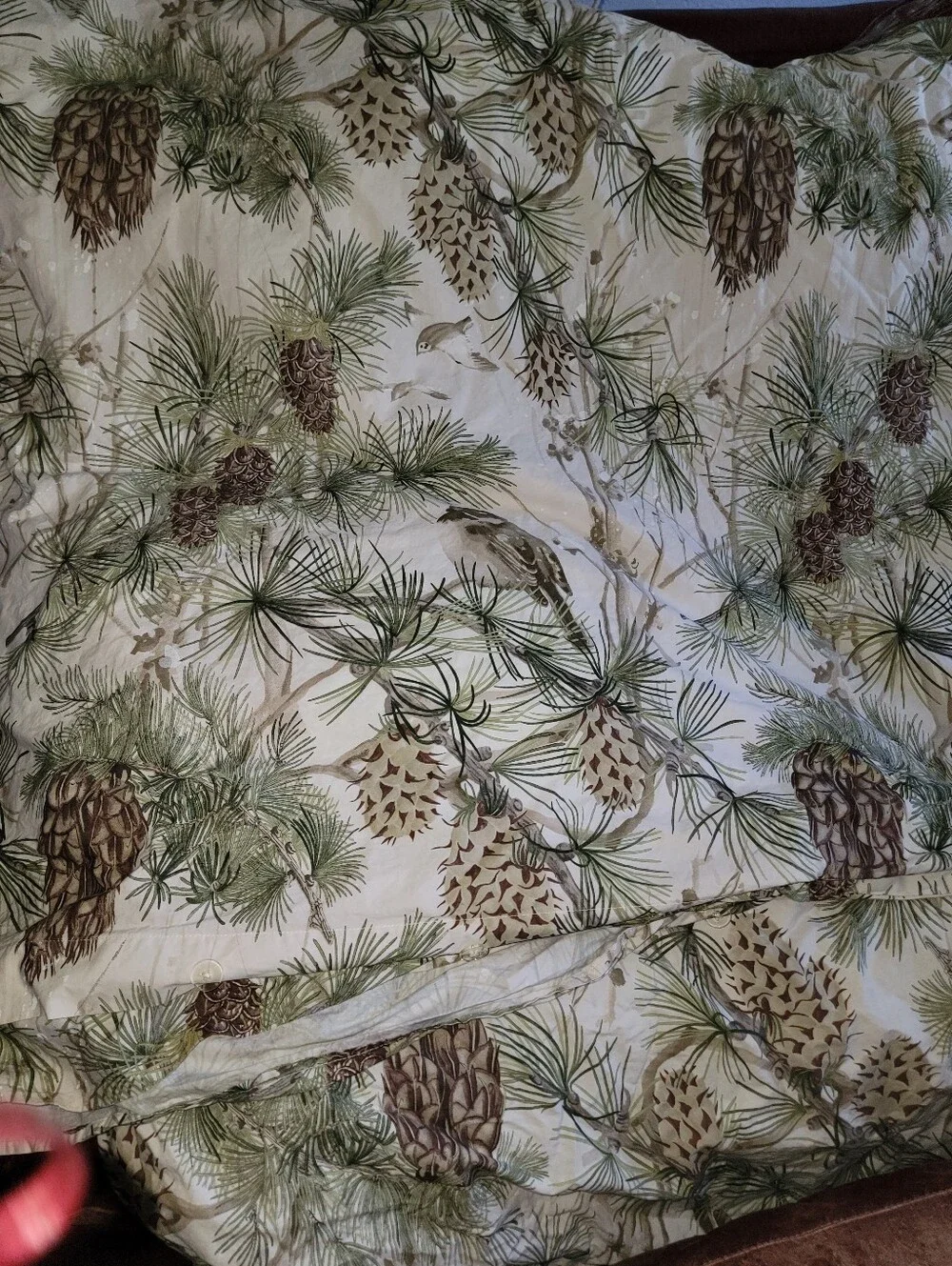 Pottery Barn Snow Pine Duvet Cotton Green, Brown, Cream Queen/Full